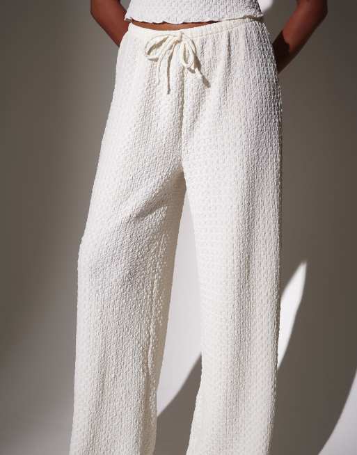 South Beach Frill textured wide leg trousers in cream, 5 of 5