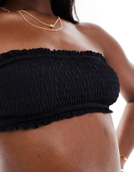 South Beach frilly crinkle bandeau bikini top in black, 2 of 4