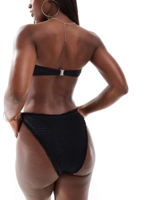 South Beach frilly crinkle bandeau bikini top in black, 4 of 4