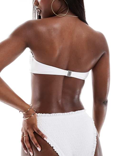 South Beach frilly crinkle bandeau bikini top in white, 4 of 4