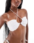 [South Beach] South Beach frilly crinkle upside down triangle bikini top in white 8 White