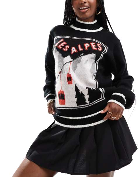 South Beach Funnel neck les alpes knit jumper in black - view 1