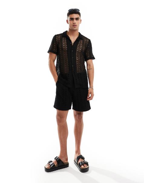 South Beach - Gebreide strandshort in zwart, deel van co-ord set - view 1