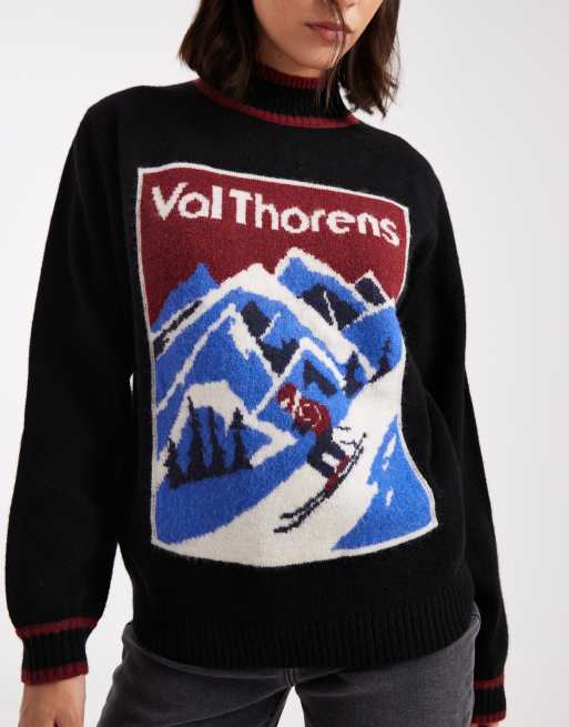 South Beach - Gebreide trui met Val Thorens-print in zwart , 3 van 4