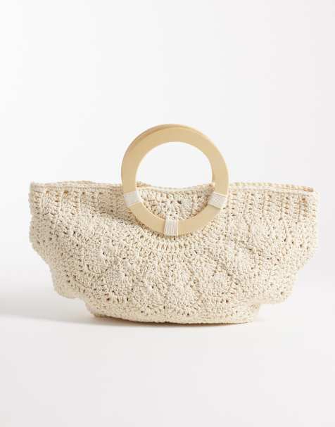 South Beach – Gehäkelte Clutch in Cremeweiß mit Holzgriff - view 1