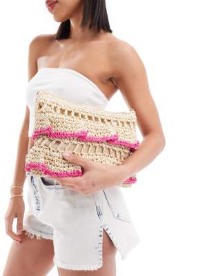 South Beach - Gehäkelte Clutch-Tasche in Pink und Natur mit Rüschen-Neutral