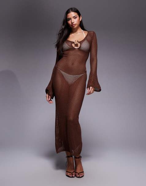 South Beach – Gehäkeltes Maxi-Strandkleid in Braun - view 1