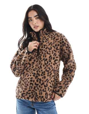 South Beach - Gemusterte, kurze Teddyfell-Jacke mit Leopardenmuster-Brown