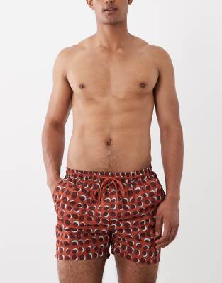 South Beach Geo Print Swim Shorts In Brown