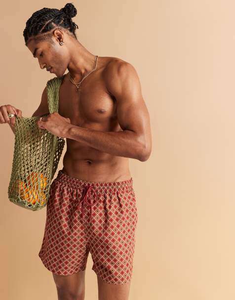 South Beach geo print swim shorts in rust - view 1
