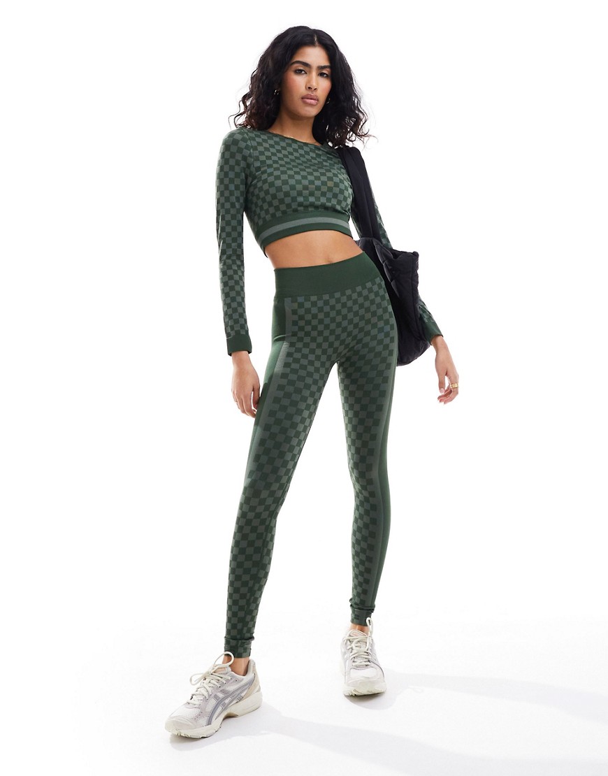 South Beach Geometric seamless leggings in khaki-Green