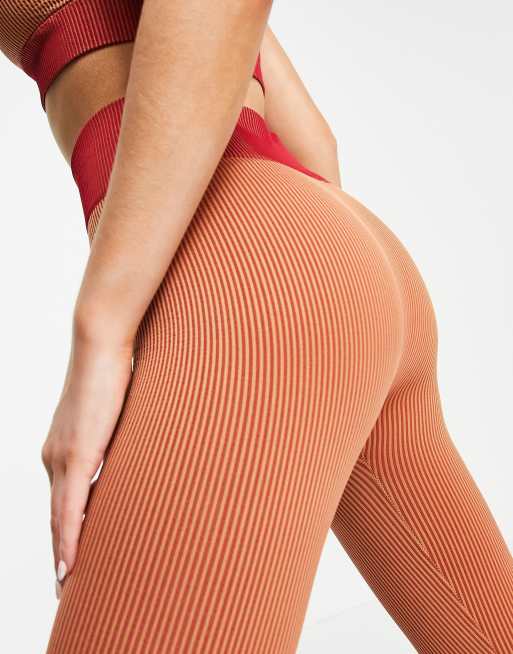 South Beach - Geribbelde legging met contrasterende tailleband in zandkleur en roze, 3 van 4