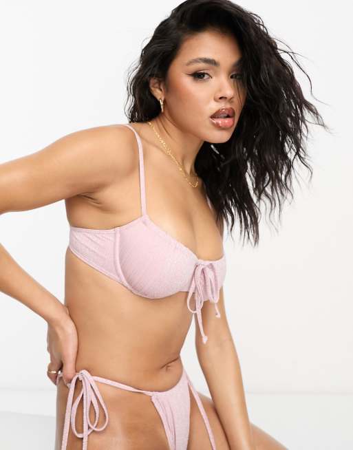 South Beach - Gestreept bikinitopje in lichtroze met glitter, 4 van 4