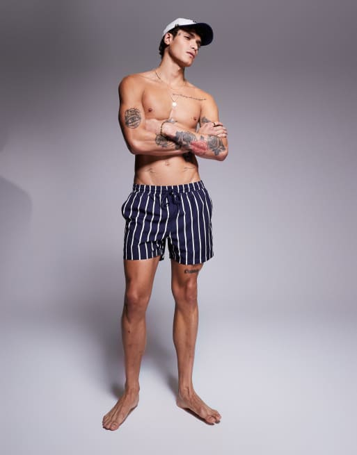 South Beach - Gestreepte zwemshort in marineblauw