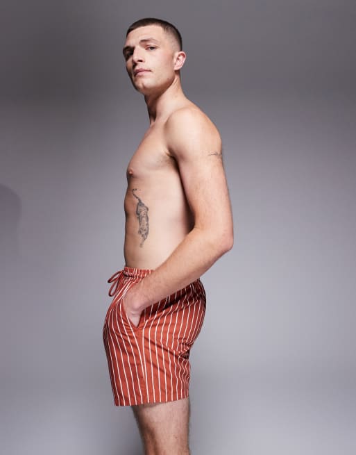 South Beach – Gestreifte Badeshorts in Rostrot, 3 von 5