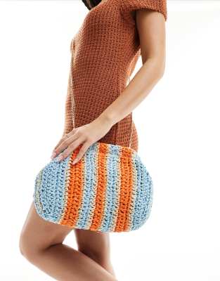 South Beach - Gestreifte Clutch-Tasche in Blau und Orange-Bunt