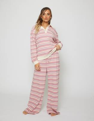South Beach - Gestreifte Strickhose in Rosa
