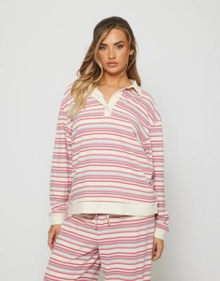 South Beach - Gestrickte Rugby-Hemdbluse mit rosa Streifen