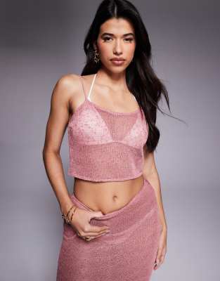 South Beach - Gestricktes Camisole-Oberteil mit Paillettenbesatz in Staubrosa