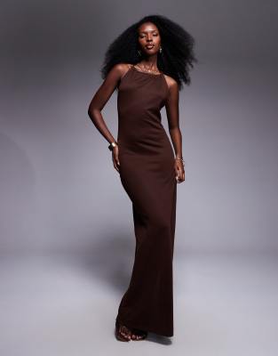 South Beach - Gestricktes Maxi-Strandkleid in Dunkelbraun-Brown