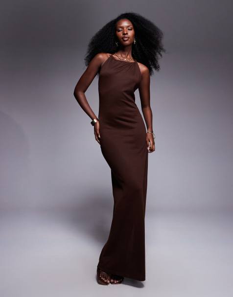 South Beach – Gestricktes Maxi-Strandkleid in Dunkelbraun - view 1