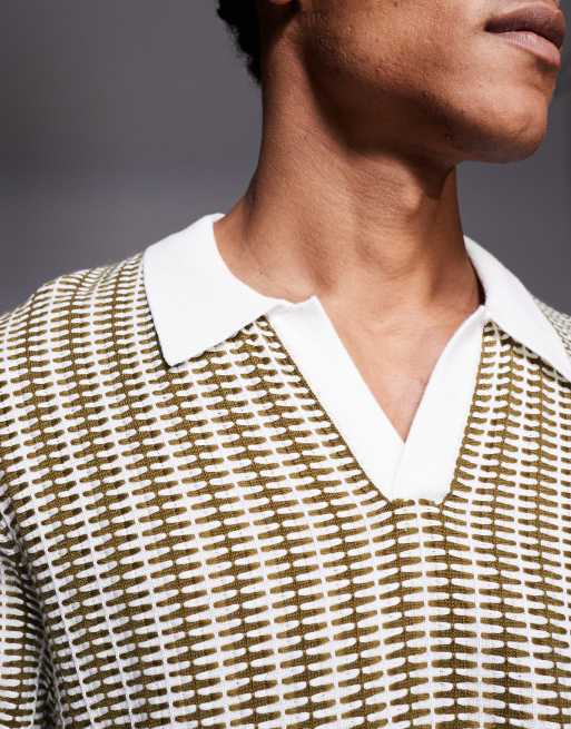 South Beach – Gestricktes Polohemd in Khaki gestreift mit Reverskragen, 5 von 5