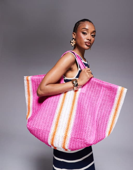 South Beach – Gewebte Oversize-Schultertasche in Rosa gestreift , 2 von 4