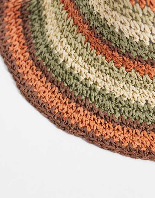 South Beach - Geweven bucket hat in groen met neutrale strepen, 3 van 3