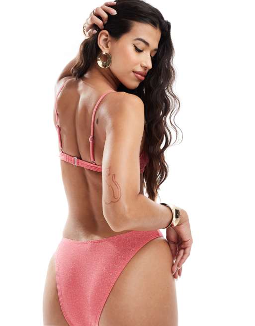 South Beach glitter high leg bikini bottoms in watermelon ASOS