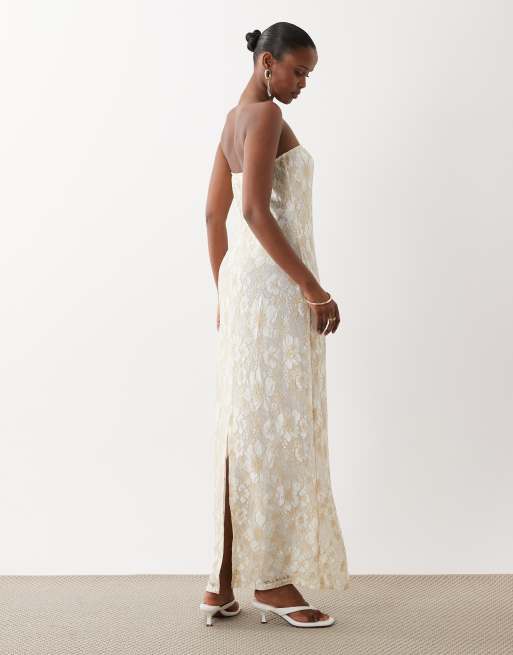 South Beach glitter lace bandeau maxi dress in white, 4 of 4