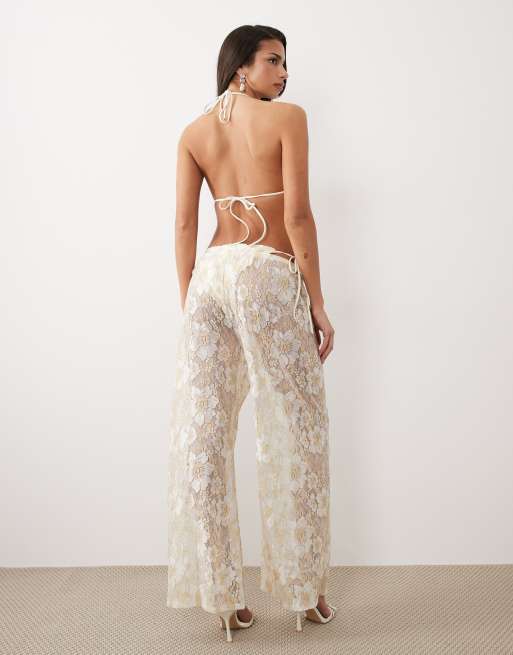South Beach glitter lace beach pants in white, 4 of 5