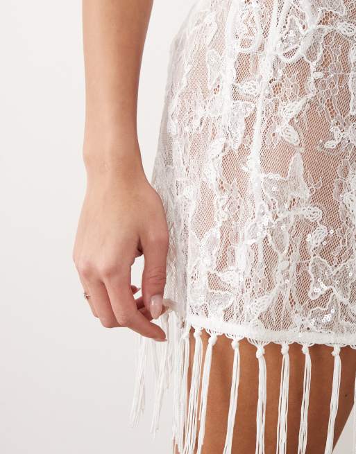 South Beach glitter lace sarong in white, 4 of 5