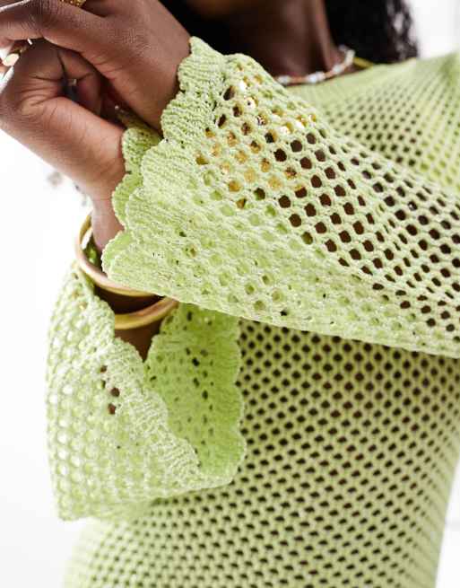 South Beach glitter mini crochet beach dress in chartreuse | ASOS