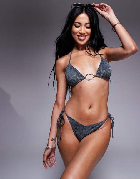 South Beach glitter tie side bikini bottoms in black - view 1