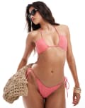 [South Beach] South Beach glitter upside down triangle bikini top in watermelon-Pink 6 Pink