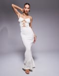 [South Beach] South Beach gold hardware cut out maxi textured beach dress in cream-White 8 Cream