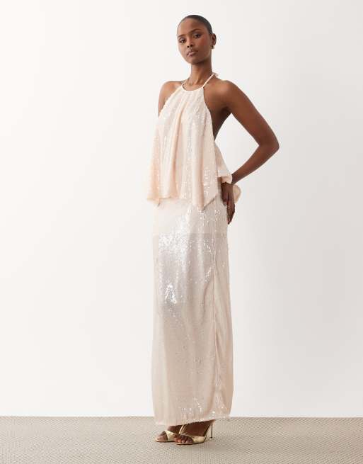 South Beach - Gonna da mare lunga color champagne con paillettes, 3 di 7