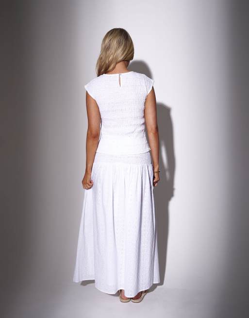 South Beach - Gonna lunga bianca in pizzo sangallo con vita a punto smock, 2 di 4