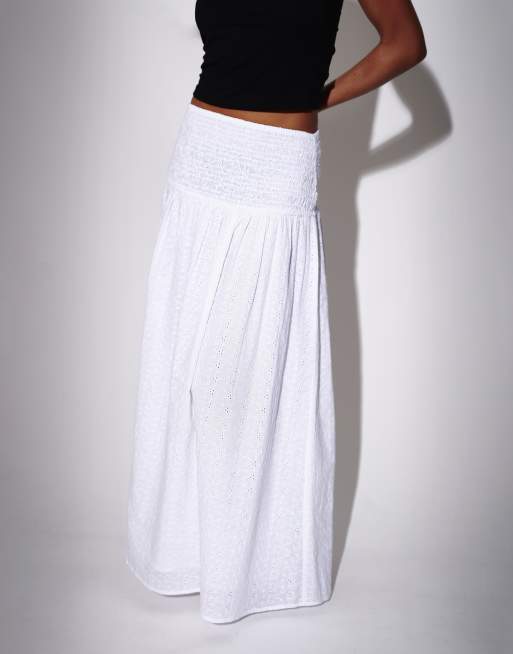 South Beach - Gonna lunga bianca in pizzo sangallo con vita a punto smock, 3 di 4
