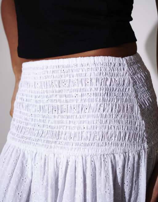 South Beach - Gonna lunga bianca in pizzo sangallo con vita a punto smock, 4 di 4