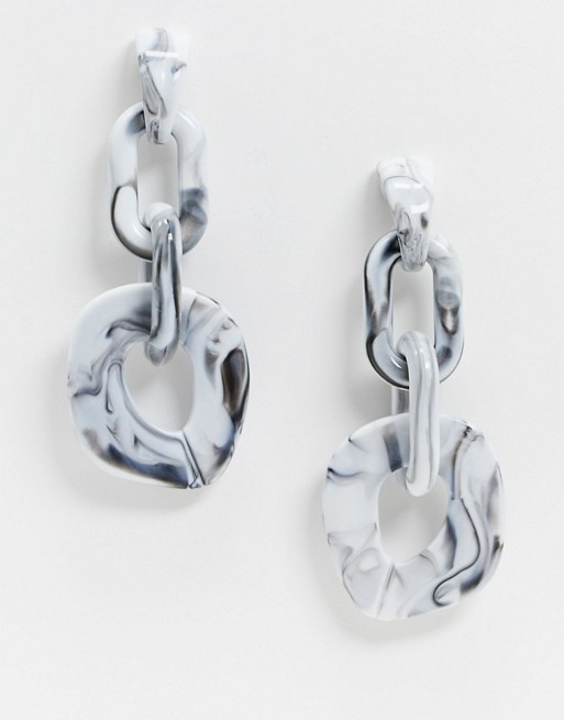 South Beach grey marble drop down link earrings