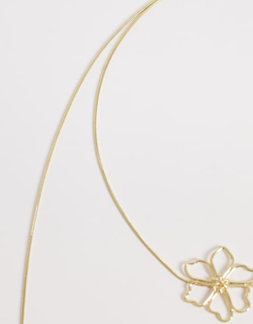 South Beach – Guldfärgat halsband i omlottdesign med blommor, 3 av 4