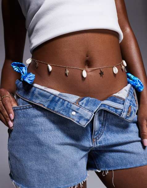 South Beach - Guldfarvet mavekæde med skaldetaljer og perler - view 1