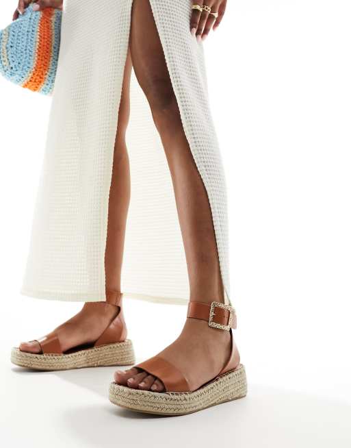 South Beach - Gyldenbrune espadrillesandaler med todelt design