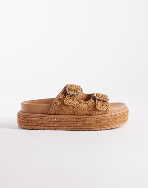 South Beach - Gyldenbrune flatform-sandaler med dobbelt spænde - view 1