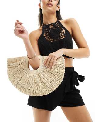 South Beach South Beach half moon crochet clutch bag in cream-White