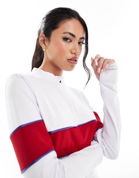 South Beach Half zip sports stripe long sleeve base layer in cream - view 1
