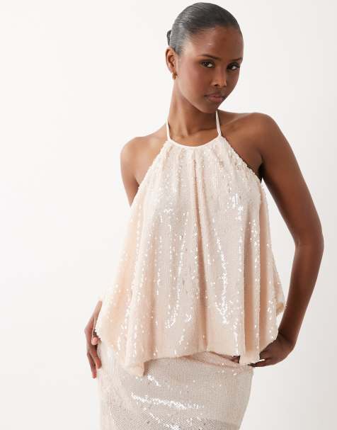 South Beach halter sequin top in champagne - view 1