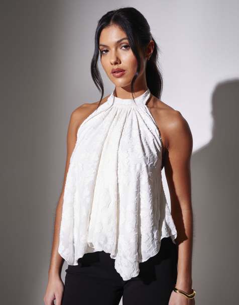 South Beach Halterneck flowy top in cream - view 1