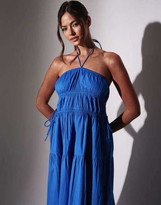 South Beach Halterneck tiered maxi dress in blue, 2 of 4